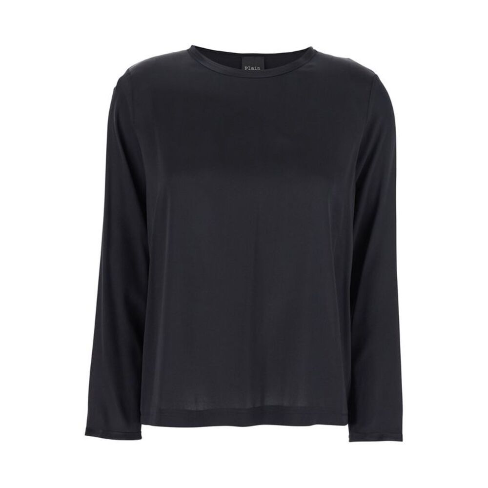 Plain Women Black Silk Long Sleeve Blouse For Women